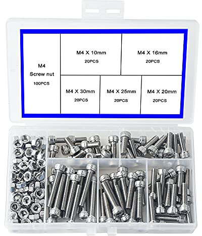 newlng M4 Nuts and Bolts Set 304 Stainless Steel Hexagon Socket Head Cap Screws Hexagon Socket Head Screw Head Mechanical Parts Bolt And Nut Combination Box