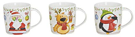 Wurm Tassen Set 3-teilig Weihnachten 300 ml Elch Pinguin Nikolaus Becher Wichtel bunt Weihnachtsmann
