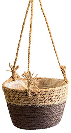 Redsa Hängender Stroh-Pflanzkorb, 20 cm, Jute-Seil, Hängekorb, Weidenkorb, Wand-Pflanzkorb, Abdeckung für Sukkulenten, Kräuter und kleine Pflanzen für drinnen und draußen