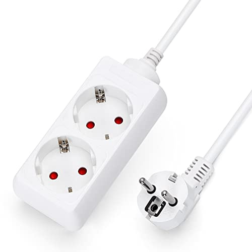 Aigostar Steckdosenleiste 2-Fach Tischsteckdose Kindersicherung 1'5m Kabel, Weiß