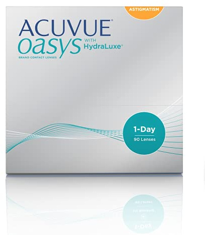 ACUVUE OASYS 1-Day for Astigmatism Kontaktlinsen – Tageslinsen mit angenehmem Tragegefühl – -1.25 dpt, Cyl -1.25, Ach 180 und BC 8,5 – Mit UV Schutz und Austrocknungsschutz – 90 Linsen