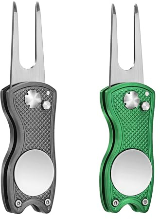 Mile High Life Ganzmetall Faltbares Golf Pitchgabel mit Pop-up Taste & Magnetkugel Markierung (Mehrere-Farben/Formen)