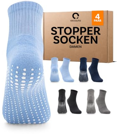 Occulto halkfria strumpor kvinnor 80% bomull 2-4 pack (modell: Madeleine) 4 pack | Svart-Grå-Marin-Blå 39-42