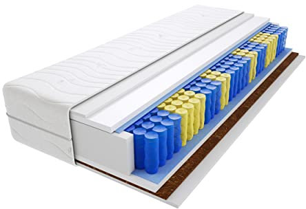 Godre Matratze 70x200 cm Doppelmatratze, H3 & H5 Federkernmatratze, Taschenfederkernmatratze 18 cm Hoch Kokosfaser Hypoallergene, HR-Schaum, Wendematratze mit Klimafaser, Gesteppter Bezug Sole