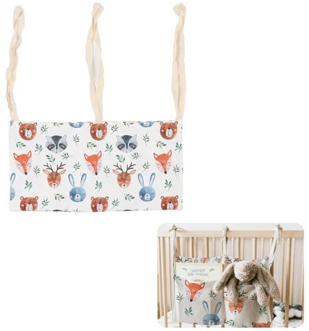 Syrisora Hängender Krippen-Organizer, Bedruckte Verstellbare Riemen, Baumwolle, Babybett-Aufbewahrung, Hängetasche, Windel-Organizer mit Zwei Taschen, Bett-Caddy-Organizer Bettgitter zu