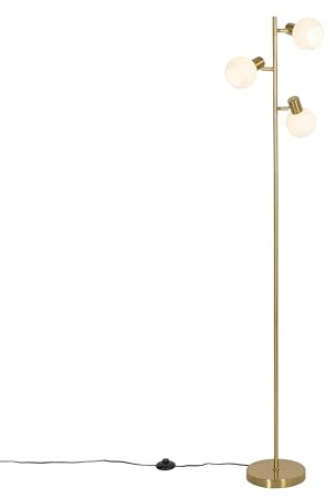 Qazqa Art Deco Stehleuchte, Stehlampe - Anouk - Gold mit Bernsteinglas, Vintage, max. 25W, Geeignet für LED, 3-flammig, 150cm, Ideal als Wohnzimmerlampe