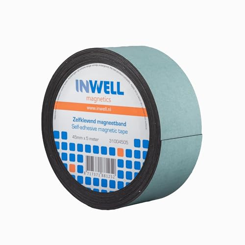 Inwell - Selbstklebendes Magnetband 45 mm auf Rolle - 10 meter | Stark magnetisch, Selbstklebend I Magnetklebeband I Magnetstreifen
