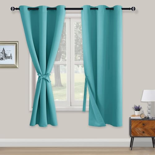 XWZO Blickdichte Vorhänge Verdunklungsvorhänge mit Ösen 2 Stücke Gardienen mit Raffhalter Lichtundurchlässige Vorhänge für Schlafzimmer,WonhzimmerBüro, 183x117 cm, Türkis
