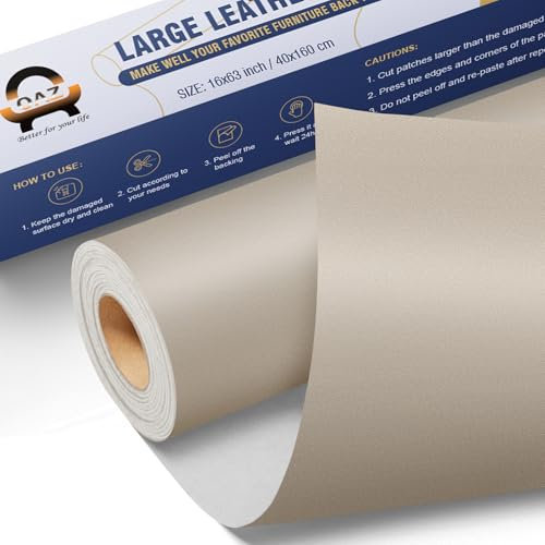 Leder Patch Kunstleder Selbstklebend Glatt Elfenbein grau, 40 x 160cm Leder Reparatur Set, Selbstklebende Lederflicken Leder Reparatur Patch Kit für Möbel, Sofa, Autositze, Taschen, Jacken, Bürostuhl