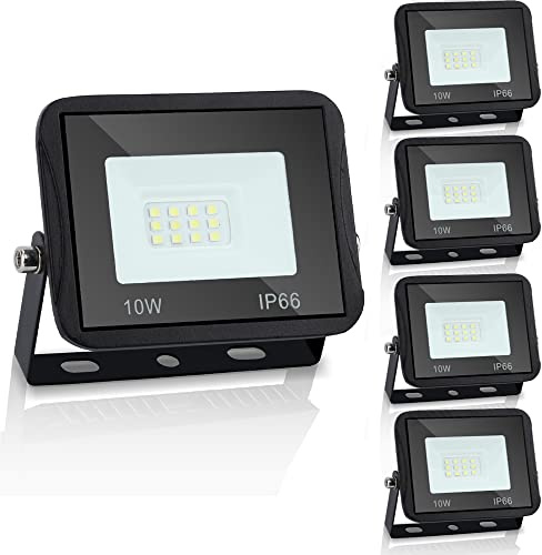 Sonnewelt Projecteur LED Extérieur 10W 5pcs 900lm Blanc Froid 6000K Spot LED Extérieur économiseur dénergie IP66 Imperméable lumière de Sécurité pour Jardin Patio Cour Garage