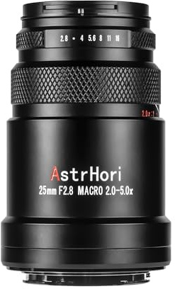 AstrHori Lente Ultra Macro de 25 mm F2.8 2X-5X Enfoque Manual de fotograma Completo Compatible con cámaras sin Espejo Leica/Panasonic/Sigma L S1,S1M,S1R,S1H,S5,S5C,FP,FPL,SL1,SL2, SL2-S,T,TL,TL2,etc.