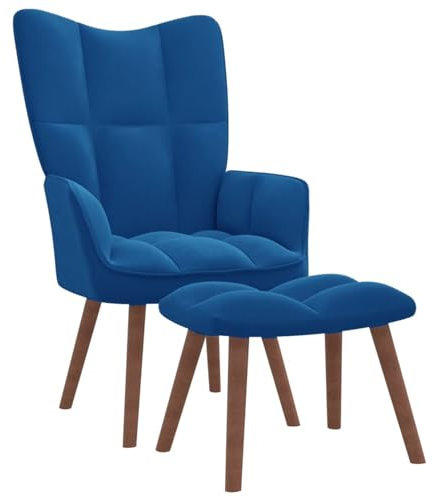 Camerina Relaxsessel mit Hocker Blau Samt Kunster Relaxsessel Mit Liegefunktion Lesestuhl Bequemer Sessel
