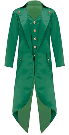 Moggemol Kids Boys Girls Gothic Steampunk Tailcoat Jacket Victorian Vintage Frock Coat Halloween Medieval Outfit Green 6 Years