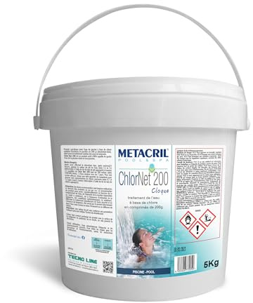 Metacril Pool & Spa Chlor Net 200, tratamiento de agua a base de cloro, para piscina, pastillas de 200 g – 5 kg
