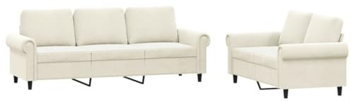 vidaXL Sofagarnitur 2-TLG., Sessel Couch mit Kissen, Sofa Wohnzimmersofa mit Armlehnen, Couchgarnitur Designsofa Sitzmöbel Polstermöbel, Creme Samt