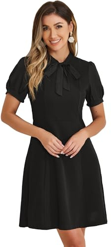 Allegra K Women's Bow Tie Keyhole Neck Puff Sleeve Elegant Work Dress