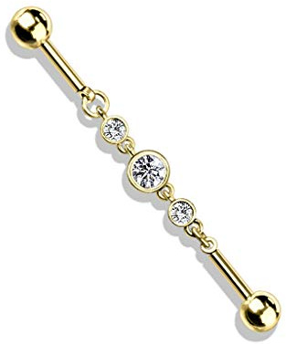 beyoutifulthings Industrial-Piercing Gold Silber Zirkonia-Kette Clear Aqua Industrial-Barbell Industrial-Bar Chirurgenstahl Stab-länge 38-mm