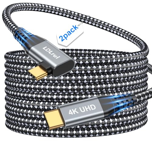 LDLrui Right Angle USB C Monitor Cable, 3M 2-Pack, 20Gbps, 4K60HZ, 100W PD | USB 3.2 Gen 2x2 Cord, Large Workspaces, Commercial Setups, Long Distance Routing, Organized Installation, Full-Featured USB-C