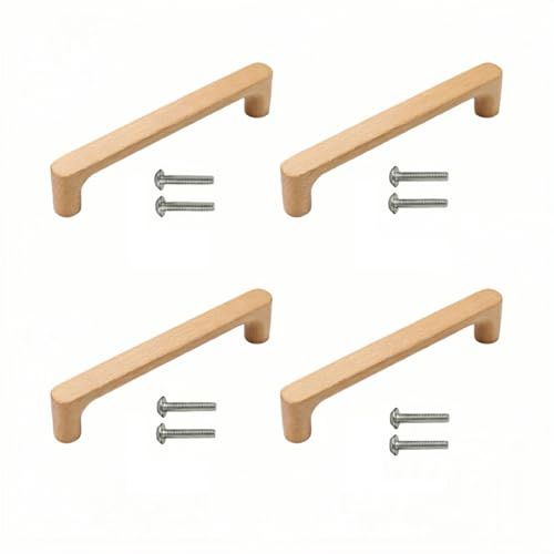 SANCHAKOU Holzgriffe Küchenschränke 4 Stück Möbel Zubehör Buche Lack Holz Doppel Loch Einzel Loch Holz Griff Schublade Schrank Schrank Griff 128Mm