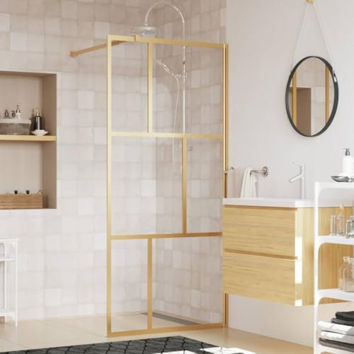 Juroupi Paroi de Douche avec Verre ESG Transparent doré 80x195 cm Vitre Baignoire Salle De Bain,Pare-Baignoire