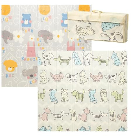 ATAA Alfombra de Juegos Grosor 1.5cm Reversible Colchoneta Infantil Plegable. Colchoneta de Juegos Plegable, 180X200cm, Alfombra de Doble Cara, Impermeable, No tóxico, Color: (Perritos)
