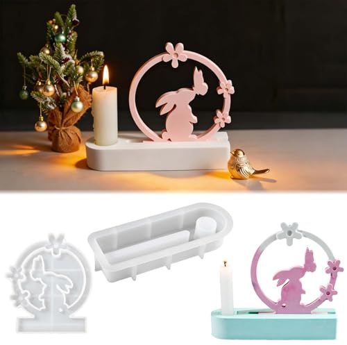 SVOCK Giessform Silikon Ostern, 2Pcs Gießform Hase Silikonform Hase, Silikonform Schmetterling Hase Frühling, Silikonformen Gießformen Ostern Frühling, Silikonformen Gießformen Kerzenhalter Ostern