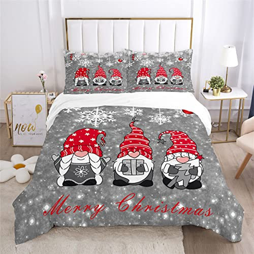 VOGIAY Weihnachts Kinder Bettwäsche 135x200cm Rot Weiß Wichtelmänner Weihnachten Bettwäsche Set Microfaser Bettbezug und 1 Kissenbezug 80x80cm mit Reißverschluss