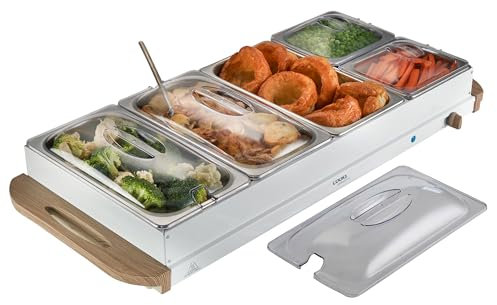 Cooks Professional 5-Section Buffet Warmer 9.6 Litre Capacity with Hotplate Function & Adjustable Temperature Control Dial | 450W X-Large Portable Electric Food Serving Tray | Nordic White