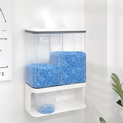 UUE MüSlispender, 3L Cereal Dispenser, Wandtyp MüSli Spender, Herausnehmbare Fächer Cerealienspender, Transparenter Cornflakes Spender, Nussspender Weiß 24.5 * 9.5 * 31cm