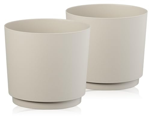 Tymar Übertopf Matte, Blumentopf, Blumenübertopf aus Kunststoff, 2er-Pack (Beige; ø 35 cm)