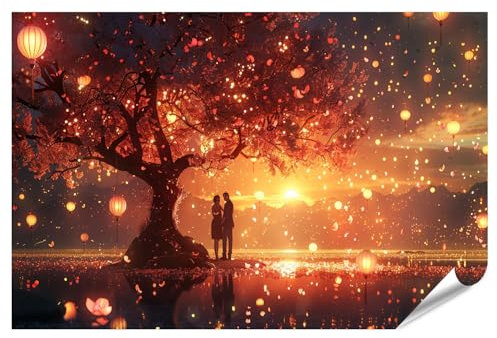 islandburner XXL Bild Poster Verzauberte Abendstimmung unter dem Kirschbaum für Wohnzimmer Naturliebhaber Café Premium Bilder Fotodruck