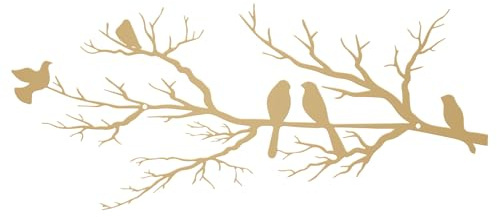 ESTART Wanddekoration mit Vögeln aus Metall, lebendige Vögel auf AST, Silhouette, Wanddekoration, für den Außenbereich, Wandskulptur zum Aufhängen, für Zuhause, Balkon (Golden, Klein) | Goldener Zweig mit Vogel im Freien hängende Wandskulptur für Zuhause Wohnzimmer Schlafzimmer Balkon Garten (Gold, Klein)