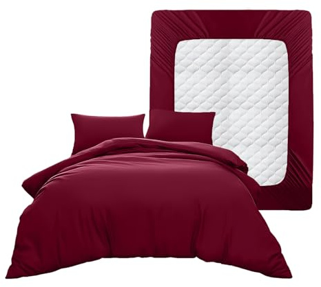 Casabella Duvet Cover Sets - 4 Pc Luxury Double Duvet Brushed Microfiber Duvet Full Set - Duvet Cover, Fitted Sheet & Pillowcase 2 Pack - Soft & Durable Double Duvet Set - Burgundy Bedding