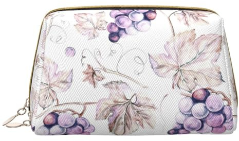 Bolsa de maquillaje de piel con cierre de cremallera y diseño de hojas de uva, White, Talla única