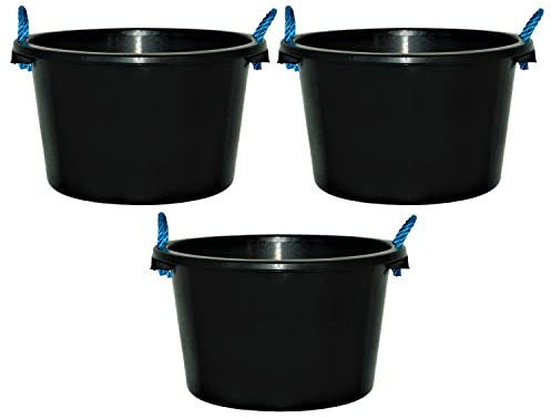 (Set Of 3) Heavy Duty 45L Black Bucket With Blue Rope Handle Plaster Mixing Cement Water Storage Muck Bucket for Indoor and Outdoor