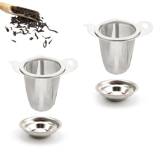HASLED 2 Stück Edelstahl Teesieb mit Halter - Teesiebe aus Edelstahl Feinfilter für Losen Tee, Kaffee und Mehl, Hitzebeständiger Griff