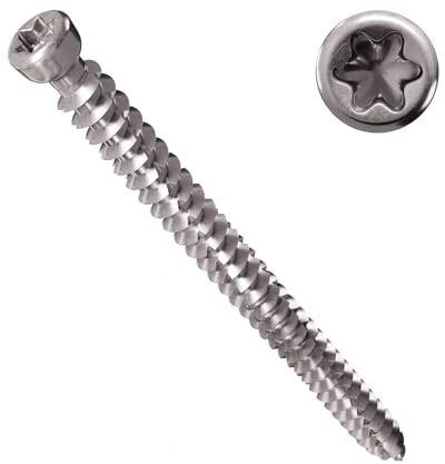 Lot de 100 vis pour cadre de fenêtre en acier inoxydable A2 7,5 x 82 mm – Tête cylindrique TX30 de 8,5 mm pour la construction de fenêtres avec double filetage et diamètre réduit de la pointe