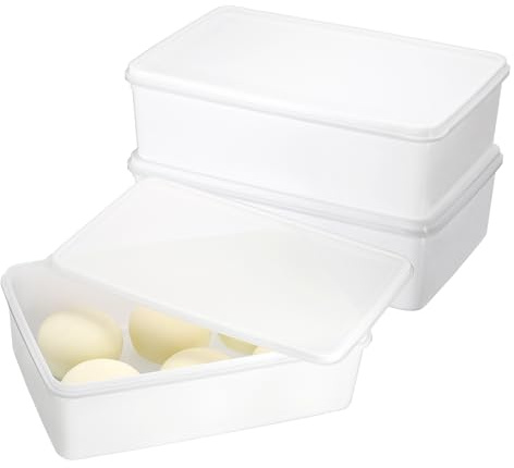 BSTKEY Lot de 3 boîtes de rangement rectangulaires en plastique avec couvercle - Blanches - Pour protéger la pâte à pain - Boîtes de rangement pour gâteaux, desserts (taille L)