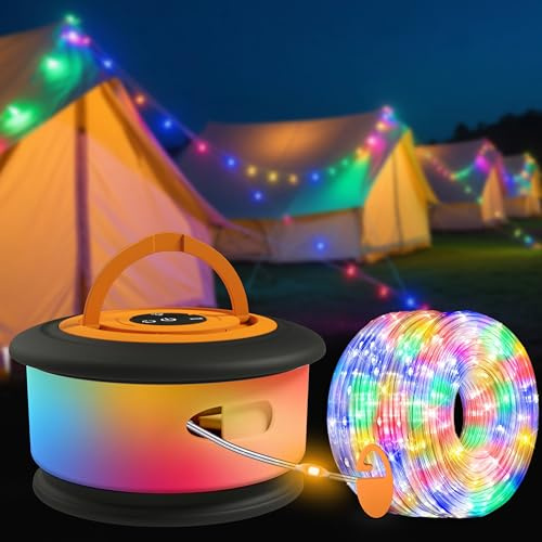 Campingljusslingor med 19 lägen, 4-i-1 campinglampor för utomhusbruk, uppladdningsbara 90 cm, glamping Essentials, musiksynkroniseringsläge, vattentät, infällbar tältlampa för camping, vandring, resor
