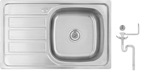 Preero-80x50x20 Fregadero de cocina, de acero inoxidable 304, 1 Seno, Rectangular, escurridor a la izquierda