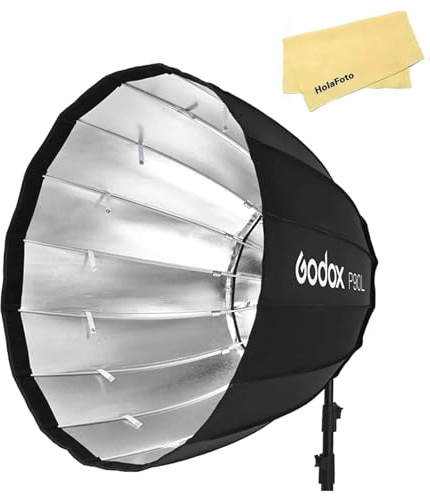 Godox P90L Softbox Parabolique Portable 90cm avec 16 Tiges en Fibre de Verre et Monture Bowens,Compatible avec Flash de Studio SK400II SK300II DP600III DP400III et Flash Extérieur AD600 Pro AD600BM