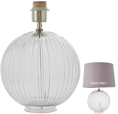 National Lighting Aimsy E27 Table Lamp with Clear Ribbed Glass & Satin Nickel Finish - Elegant Non-Dimmable Bedside Lamp Fixture with Inline Switch - 40W LED Compatible Glass Lampshade