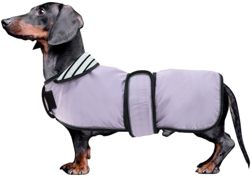 MOREZI Hunderegenmantel mit Reflexstreifen, Regen-/wasserdicht, verstellbare Weste, geeignet für kleine und mittelgroße Hunde wie Dackel-Lila-L