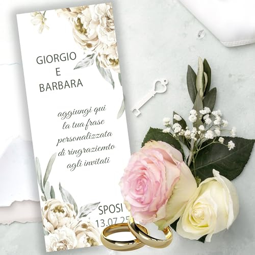 Mr Pubblicita - n. 60 Segnaposto ringraziamento Matrimonio Personalizzati con Frase e Nome – Stampa Inclusa Bigliettini Eleganti per Bomboniere – Ricordo Raffinato per Invitati (Segnatavolo 9)