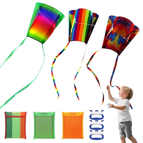 Tranrantic 3 Pezzi Aquilone Bambini,Colorato Aquiloni per I Bambini e Adulti con Lunghe Code, Aquilone per Principianti per attività All'aperto per Giochi da Spiaggia Estate All'aperto