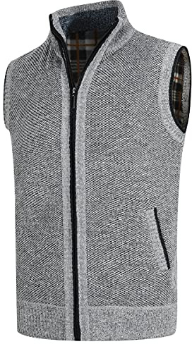 YOUTHUP Herren Weste Fleece Fütterung Winter Frühling Strickjacke Ärmellose Fleecejacke Stehkragen Strickweste, Grau, L