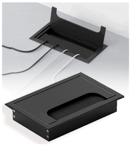 Kabeldurchführung for Tisch, rechteckige Lochabdeckungsplatte for Schreibtische mit Bürste, Kabeldurchführung(Black,120x120mm)