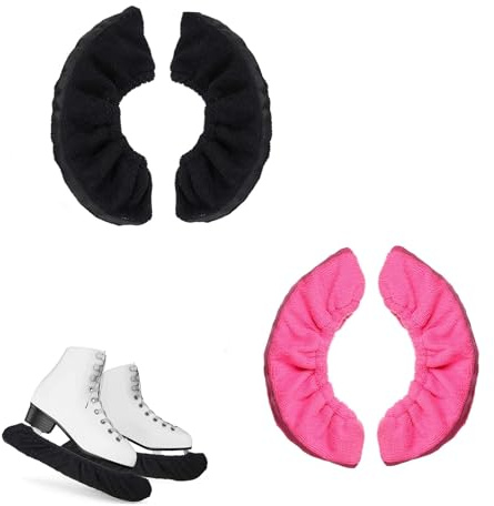 YTAXYZWR Kufenschoner Schlittschuhe 2 Paar – Eislaufschutz für Eiskunstlauf und Eishockey, 35 cm, Schwarz & Pink, elastischer Schutz für Kufen beim Training oder Transport