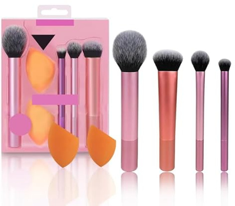 Lot de 6 pinceaux de maquillage pour le visage - Kit de pinceaux de maquillage pour estomper les ombres à paupières - 4 pinceaux de maquillage et 2 éponges mélangeuses