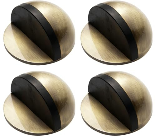 4Pcs Brushed Brass Self Adhesive Door Stop, Floor Mounted Half Moon Door Stopper, No Drill Wall Protector Door Buffer for Home Office Bathroom